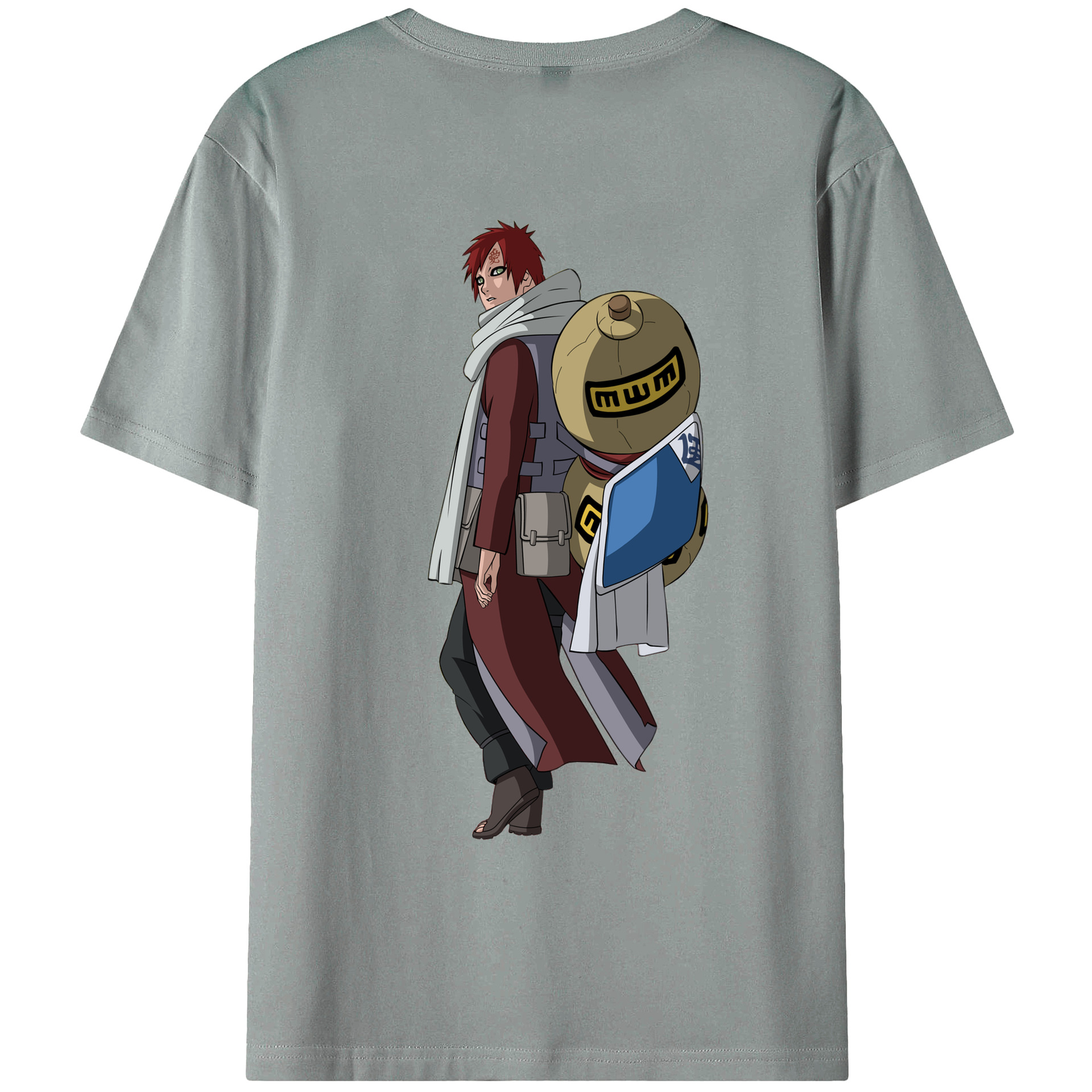 （画像用） NARUTO -ナルト- ガアラ Gaara 綿100％ メンズ半袖Tシャツ（バックプリント） 通気性